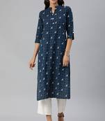 Navy blue woven cotton cotton-kurtis