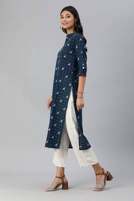 Navy blue woven cotton cotton-kurtis 2