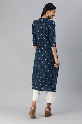 Navy blue woven cotton cotton-kurtis 3