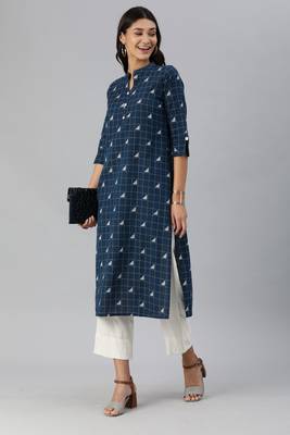 Navy blue woven cotton cotton-kurtis 4