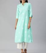 Blue printed cotton cotton-kurtis