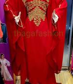 Red Zari Stone Work Georgette Islamic Style Beads Embedded Partywear Kaftan Evening wear Dubai kaftan Abaya Jilbab