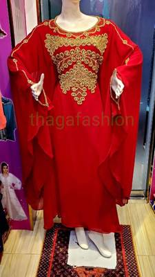 Red Zari Stone Work Georgette Islamic Style Beads Embedded Partywear Kaftan Evening wear Dubai kaftan Abaya Jilbab 2