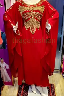 Red Zari Stone Work Georgette Islamic Style Beads Embedded Partywear Kaftan Evening wear Dubai kaftan Abaya Jilbab