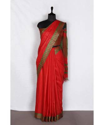 red Handloom Bhagalpuri viscose silk saree with blouse piece 1
