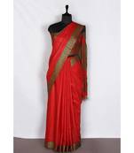 red Handloom Bhagalpuri viscose silk saree with blouse piece