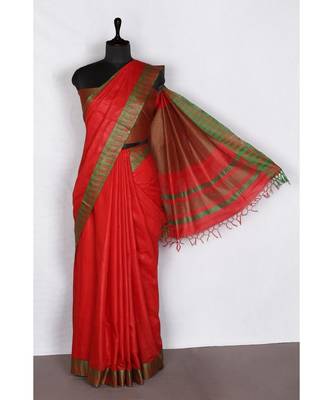 red Handloom Bhagalpuri viscose silk saree with blouse piece 2