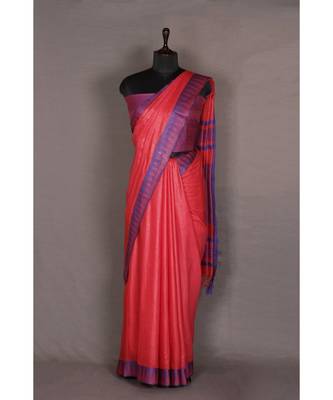 pink Handloom Bhagalpuri viscose silk saree with blouse piece 3
