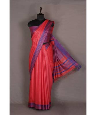 pink Handloom Bhagalpuri viscose silk saree with blouse piece 1