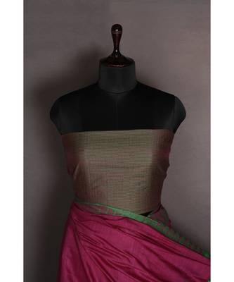 pink Handloom Bhagalpuri viscose silk saree with blouse piece 2