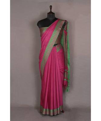 pink Handloom Bhagalpuri viscose silk saree with blouse piece 3