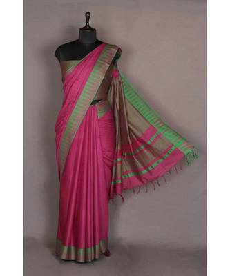 pink Handloom Bhagalpuri viscose silk saree with blouse piece 1