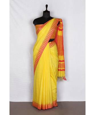 yellow Handloom Bhagalpuri viscose silk saree with blouse piece 1