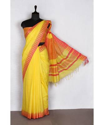 yellow Handloom Bhagalpuri viscose silk saree with blouse piece 2