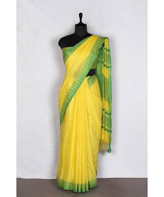 yellow Handloom Bhagalpuri viscose silk saree with blouse piece 1