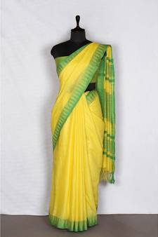 yellow Handloom Bhagalpuri viscose silk saree with blouse piece