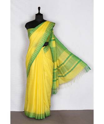 yellow Handloom Bhagalpuri viscose silk saree with blouse piece 2