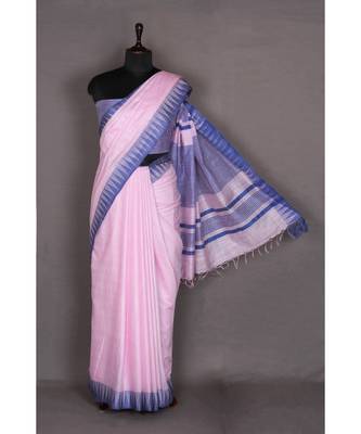 pink Handloom Bhagalpuri viscose silk saree with blouse piece 3