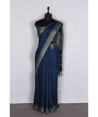 blue Handloom Bhagalpuri viscose silk saree with blouse piece 1