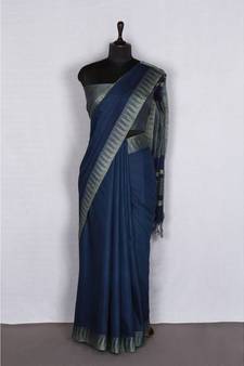 blue Handloom Bhagalpuri viscose silk saree with blouse piece