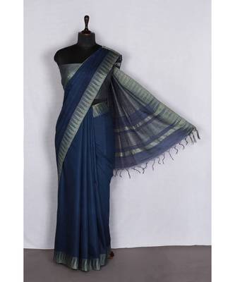 blue Handloom Bhagalpuri viscose silk saree with blouse piece 3