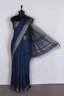 blue Handloom Bhagalpuri viscose silk saree with blouse piece