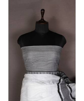 white Handloom Bhagalpuri viscose silk saree with blouse piece 1
