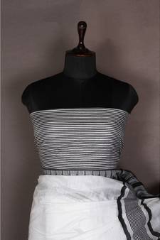 white Handloom Bhagalpuri viscose silk saree with blouse piece