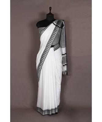 white Handloom Bhagalpuri viscose silk saree with blouse piece 2
