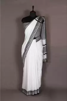 white Handloom Bhagalpuri viscose silk saree with blouse piece