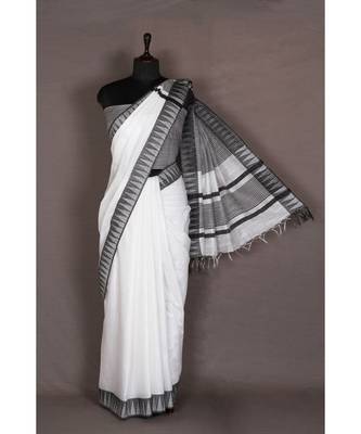 white Handloom Bhagalpuri viscose silk saree with blouse piece 3