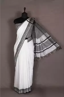 white Handloom Bhagalpuri viscose silk saree with blouse piece