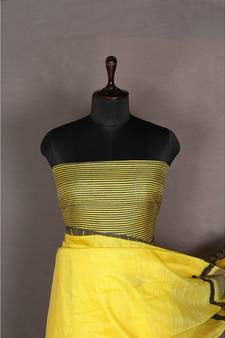 yellow Handloom Bhagalpuri viscose silk saree with blouse piece