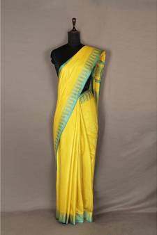 yellow Handloom Bhagalpuri viscose silk saree with blouse piece