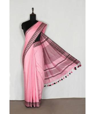 pink Handloom Bhagalpuri viscose silk saree with blouse piece 2
