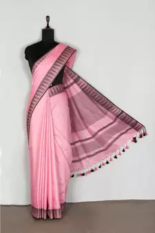 pink Handloom Bhagalpuri viscose silk saree with blouse piece