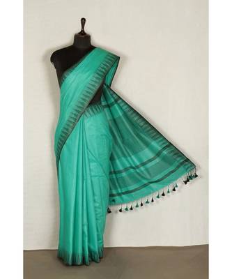 green Handloom Bhagalpuri viscose silk saree with blouse piece 2