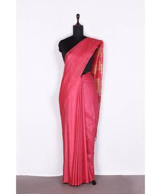 pink Handloom Bhagalpuri silk saree with blouse piec 2