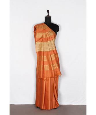 orange Handloom Bhagalpuri silk saree with blouse piec 1