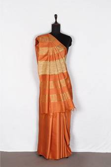 orange Handloom Bhagalpuri silk saree with blouse piec