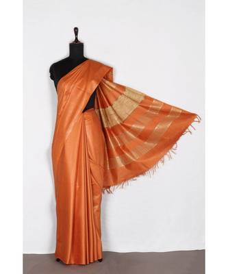 orange Handloom Bhagalpuri silk saree with blouse piec 3