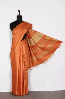 orange Handloom Bhagalpuri silk saree with blouse piec