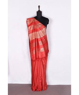 red Handloom Bhagalpuri silk saree with blouse piec 1