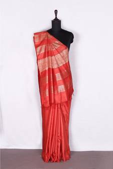 red Handloom Bhagalpuri silk saree with blouse piec