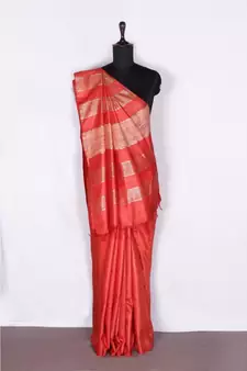 red Handloom Bhagalpuri silk saree with blouse piec