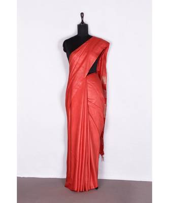 red Handloom Bhagalpuri silk saree with blouse piec 2
