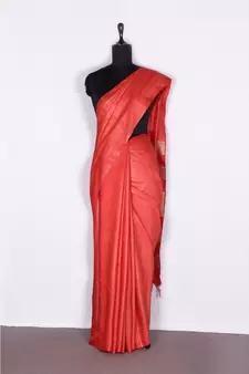 red Handloom Bhagalpuri silk saree with blouse piec