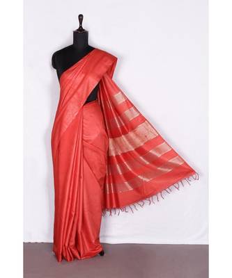 red Handloom Bhagalpuri silk saree with blouse piec 3