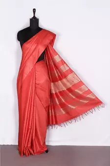 red Handloom Bhagalpuri silk saree with blouse piec
