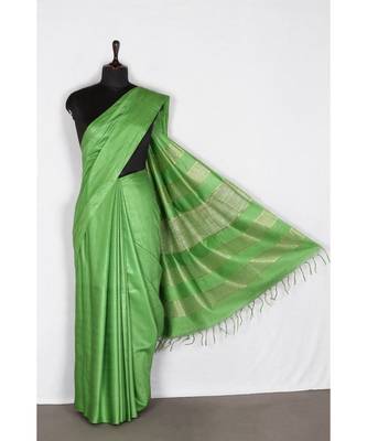 green Handloom Bhagalpuri silk saree with blouse piec 1